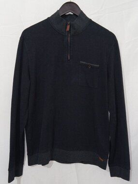 Ted Baker London Men's Size 5 (XL) 1/4 Zip Pullover Sweater Navy Mock Neck